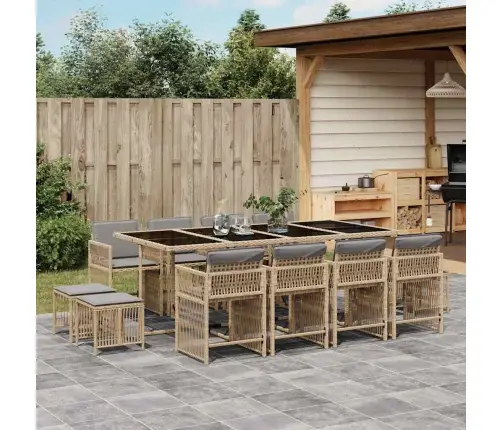 Sodo Komplektas Su Pagalvėlėmis, 13 Dalių, Smėlio, Poliratanas