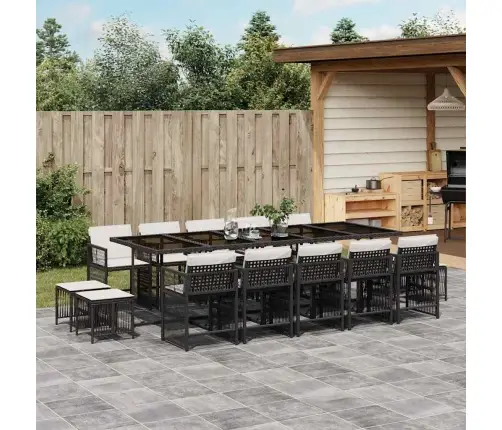 15-Daļīgs Dārza Mēbeļu Komplekts Ar Matračiem, Melns Pe Vidaxl