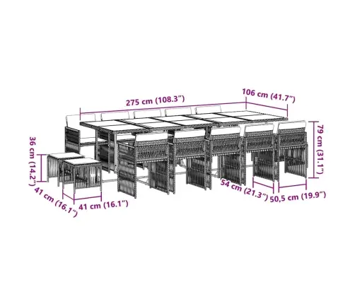 15-Osaline Aia Söögimööbli Komplekt Patjadega, Must, Polürotang