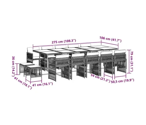 15-Daļīgs Dārza Mēbeļu Komplekts, Matrači, Brūna Pe Rotangpalma Vidaxl