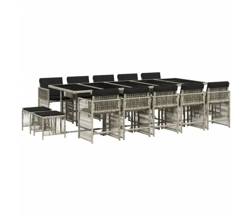 15-Daļīgs Dārza Mēbeļu Komplekts Ar Matračiem, Gaiši Pelēka Pe Vidaxl