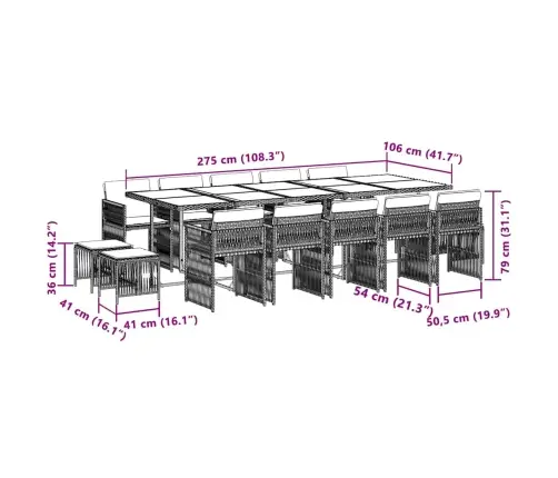 15-Daļīgs Virtuves Mēbeļu Komplekts Ar Matračiem,Pe Rotangpalma Vidaxl