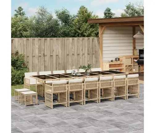 17-Osaline Aia Söögimööbli Komplekt Patjadega, Beež, Rotang