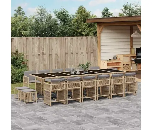 Sodo Komplektas Su Pagalvėlėmis, 17 Dalių, Smėlio, Poliratanas