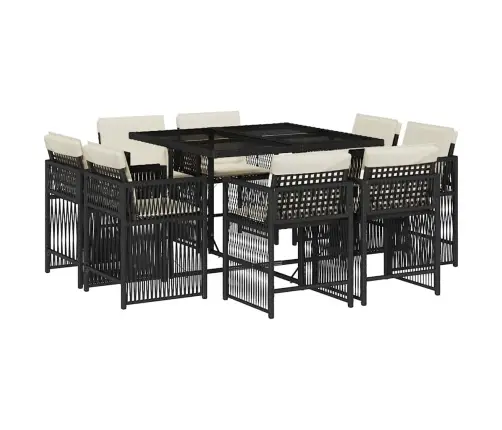 9-Osaline Aiamööbli Komplekt Patjadega, Must, Polürotang