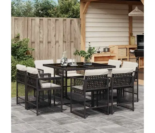 9-Osaline Aiamööbli Komplekt Patjadega, Must, Polürotang