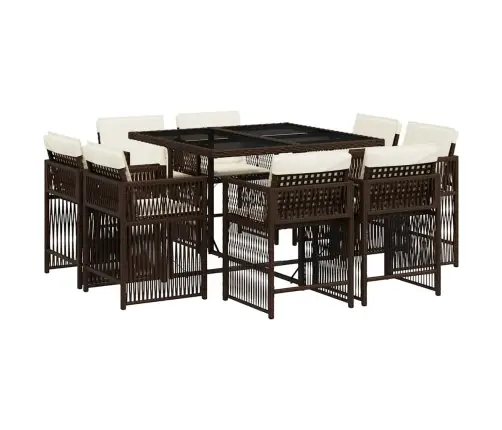 9-Daļīgs Dārza Mēbeļu Komplekts, Matrači, Brūna Pe Rotangpalma Vidaxl