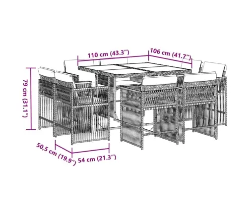 9-Daļīgs Dārza Mēbeļu Komplekts, Matrači, Brūna Pe Rotangpalma Vidaxl