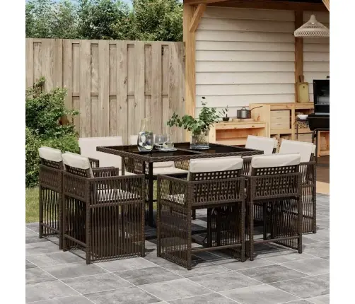 9-Daļīgs Dārza Mēbeļu Komplekts, Matrači, Brūna Pe Rotangpalma Vidaxl