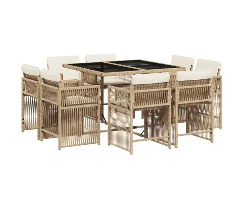 Sodo Komplektas Su Pagalvėlėmis, 9 Dalių, Smėlio, Poliratanas