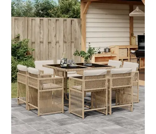 Sodo Komplektas Su Pagalvėlėmis, 9 Dalių, Smėlio, Poliratanas