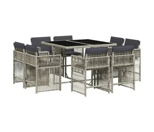 9-Osaline Aiamööbli Komplekt Patjadega, Helehall, Polürotang