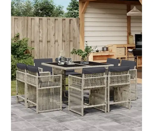 9-Osaline Aiamööbli Komplekt Patjadega, Helehall, Polürotang