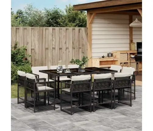 Sodo Komplektas Su Pagalvėlėmis, 11 Dalių, Juodas, Poliratanas