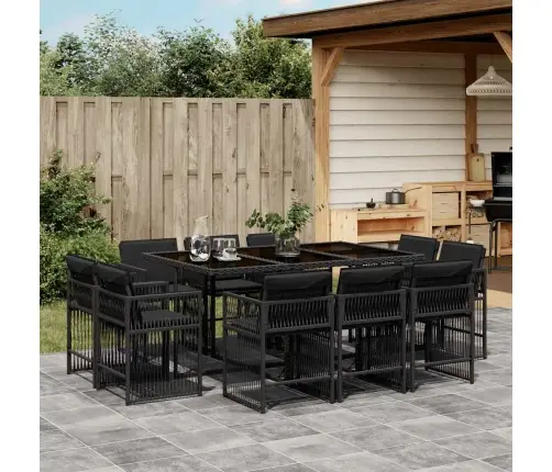 11-Osaline Aiamööbli Komplekt Patjadega, Must, Polürotang