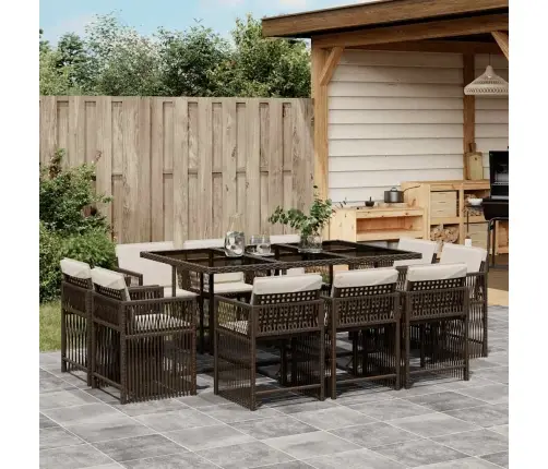 Sodo Komplektas Su Pagalvėlėmis, 11 Dalių, Rudas, Poliratanas