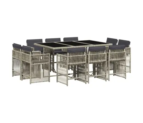 11-Osaline Aia Söögimööbli Komplekt Patjadega, Hall, Polürotang