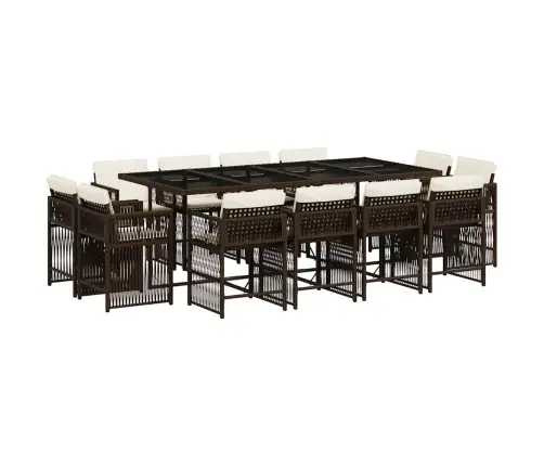 13-Osaline Aia Söögimööbli Komplekt Patjadega, Pruun, Pe-Rotang