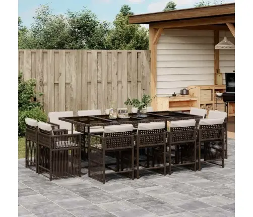 13-Osaline Aia Söögimööbli Komplekt Patjadega, Pruun, Pe-Rotang