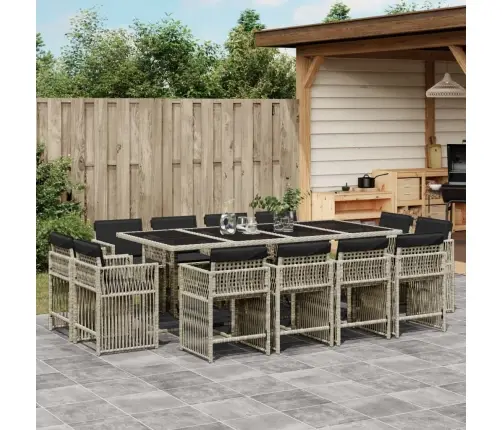 Sodo Komplektas Su Pagalvėlėmis, 13 Dalių, Pilkas, Poliratanas