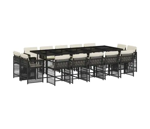 15-Daļīgs Dārza Mēbeļu Komplekts Ar Matračiem, Melns Pe Vidaxl