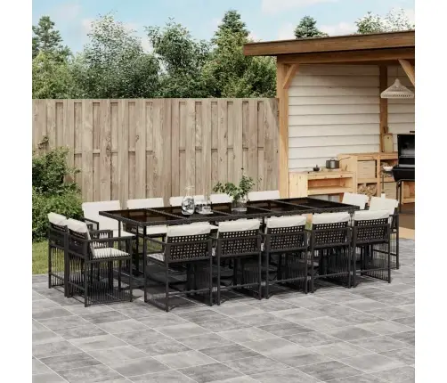 15-Daļīgs Dārza Mēbeļu Komplekts Ar Matračiem, Melns Pe Vidaxl