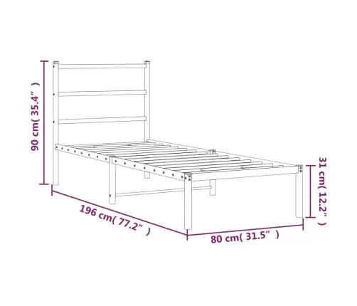 Gultas Rāmis Ar Galvgali, Melns Metāls, 75X190 Cm Vidaxl