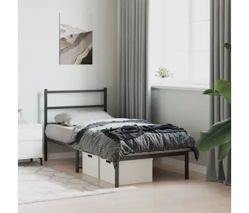 Gultas Rāmis Ar Galvgali, Melns Metāls, 90X200 Cm Vidaxl