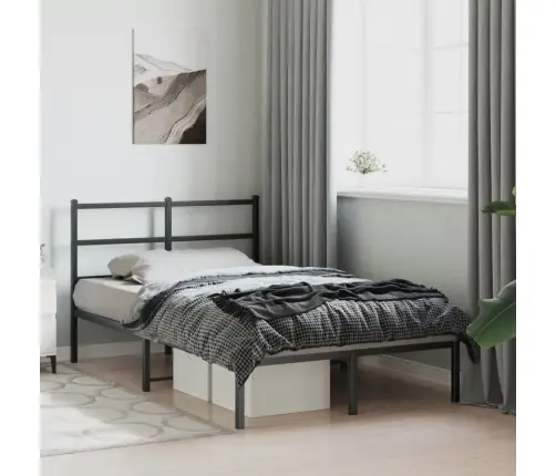 Gultas Rāmis Ar Galvgali, Melns Metāls, 120X190 Cm Vidaxl