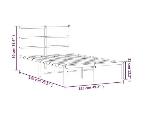 Gultas Rāmis Ar Galvgali, Melns Metāls, 120X190 Cm Vidaxl