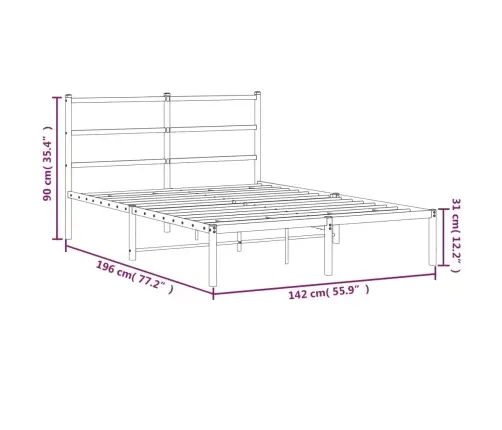 Gultas Rāmis Ar Galvgali, Melns Metāls, 135X190 Cm Vidaxl