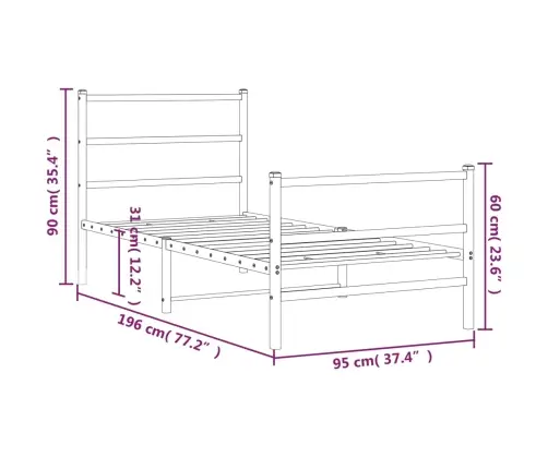 Lovos Rėmas Su Galvūgaliu/Kojūgaliu, Juodas, 90X190cm Metalas