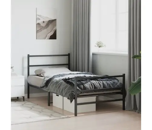 Metallist Voodiraam Peatsi Ja Jalutsiga, Must, 100 X 190 Cm