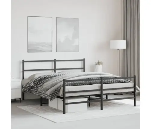 Gultas Rāmis Ar Galvgali Un Kājgali, Melns Metāls, 150X200 Cm Vidaxl