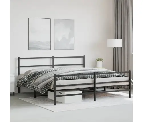 Metallist Voodiraam Peatsi Ja Jalutsiga, Must, 183X213 Cm