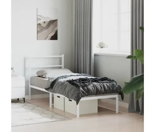 Metallist Voodiraam Peatsiga, Valge, 80X200 Cm