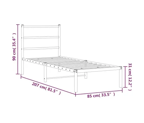 Metallist Voodiraam Peatsiga, Valge, 80X200 Cm
