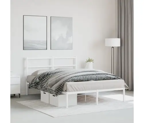 Gultas Rāmis Ar Galvgali, Balts Metāls, 135X190 Cm Vidaxl