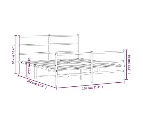 Gultas Rāmis Ar Galvgali Un Kājgali, Balts Metāls, 150X200 Cm Vidaxl