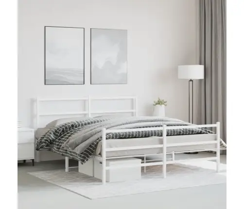 Gultas Rāmis Ar Galvgali Un Kājgali, Balts Metāls, 150X200 Cm Vidaxl