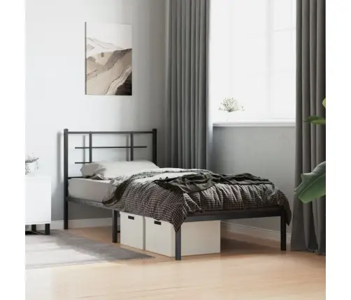 Gultas Rāmis Ar Galvgali, Melns Metāls, 90X190 Cm Vidaxl