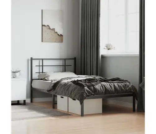 Gultas Rāmis Ar Galvgali, Melns Metāls, 107X203 Cm Vidaxl