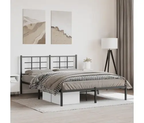 Gultas Rāmis Ar Galvgali, Melns Metāls, 160X200 Cm Vidaxl