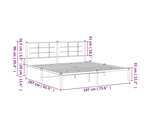 Metallist Voodiraam Peatsiga, Must, 180 X 200 Cm
