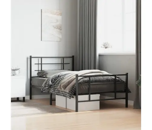 Gultas Rāmis Ar Galvgali Un Kājgali, Melns Metāls, 100X190 Cm Vidaxl