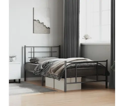 Metallist Voodiraam Peatsi Ja Jalutsiga, Must, 107 X 203 Cm