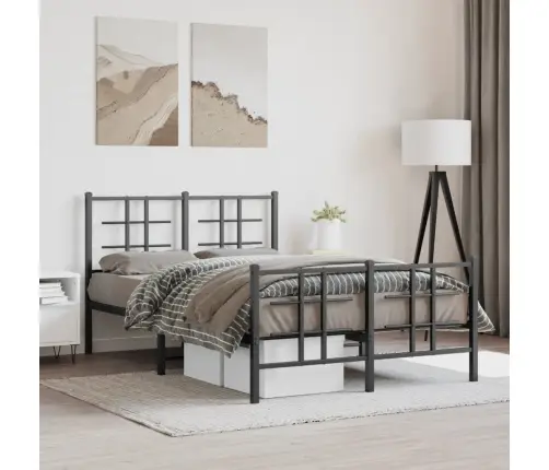 Gultas Rāmis Ar Galvgali Un Kājgali, Melns Metāls, 120X190 Cm Vidaxl