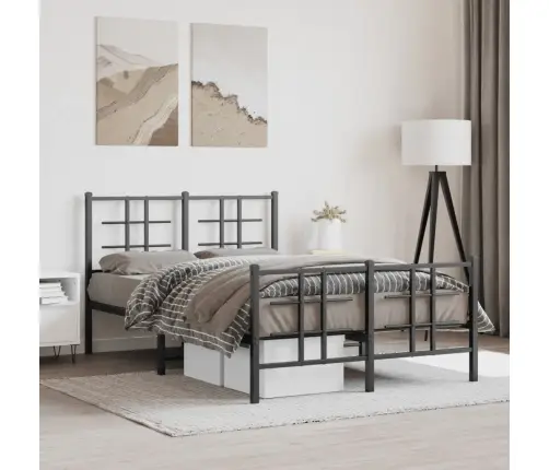 Gultas Rāmis Ar Galvgali Un Kājgali, Melns Metāls, 120X200 Cm Vidaxl