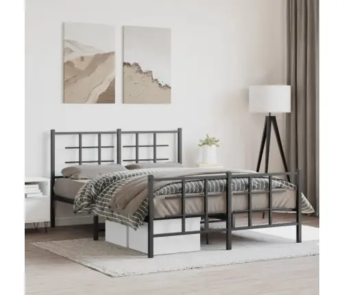 Metallist Voodiraam Peatsi Ja Jalutsiga, Must, 135 X 190 Cm