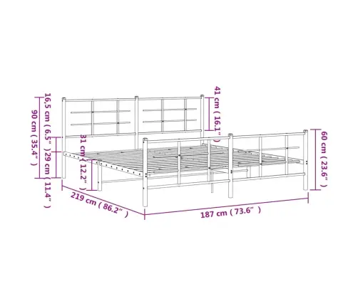 Gultas Rāmis Ar Galvgali Un Kājgali, Melns Metāls, 183X213 Cm Vidaxl